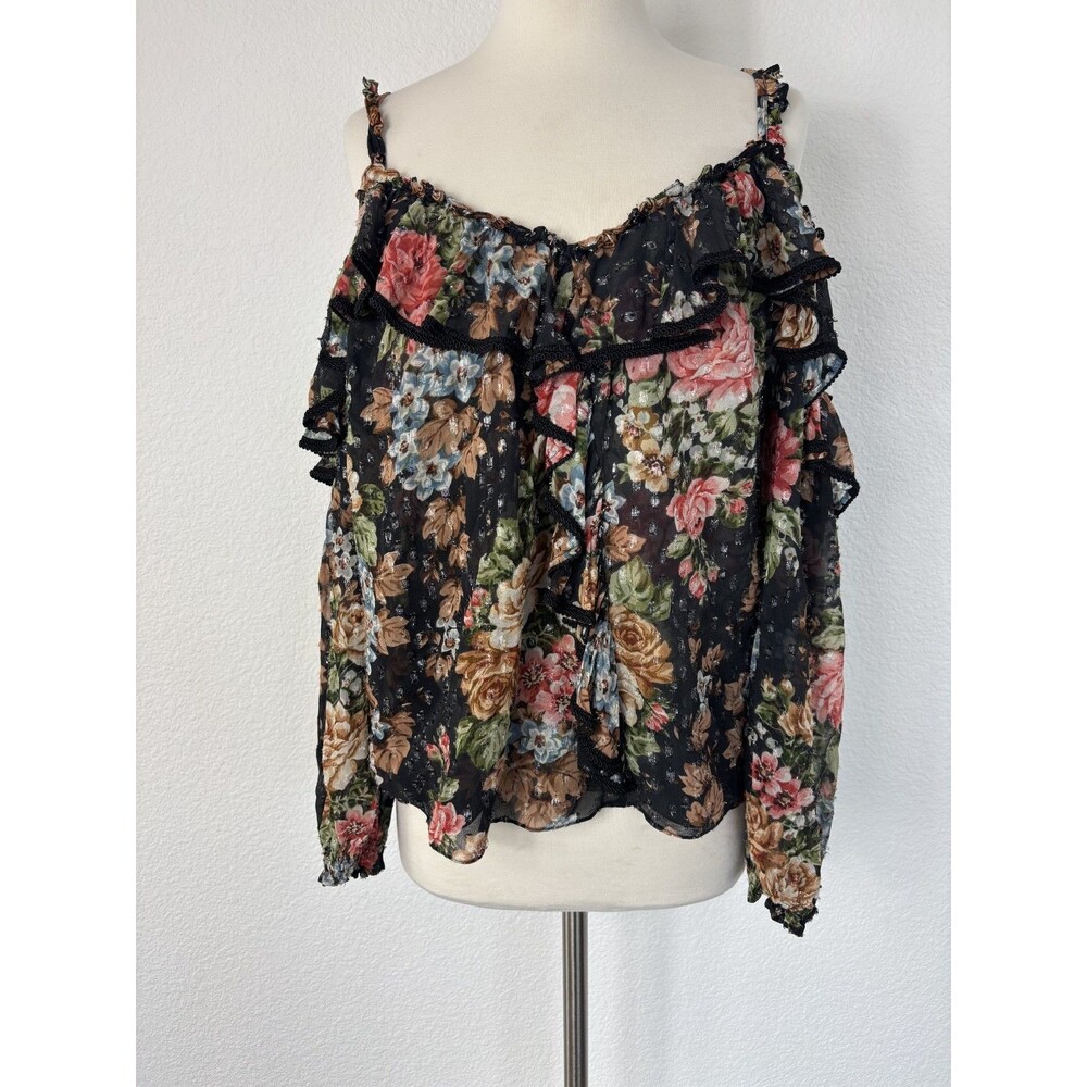 New Needle & Thread Paradise Rose Shimmer Top 10 Off Shoulder Sheer Dark Floral